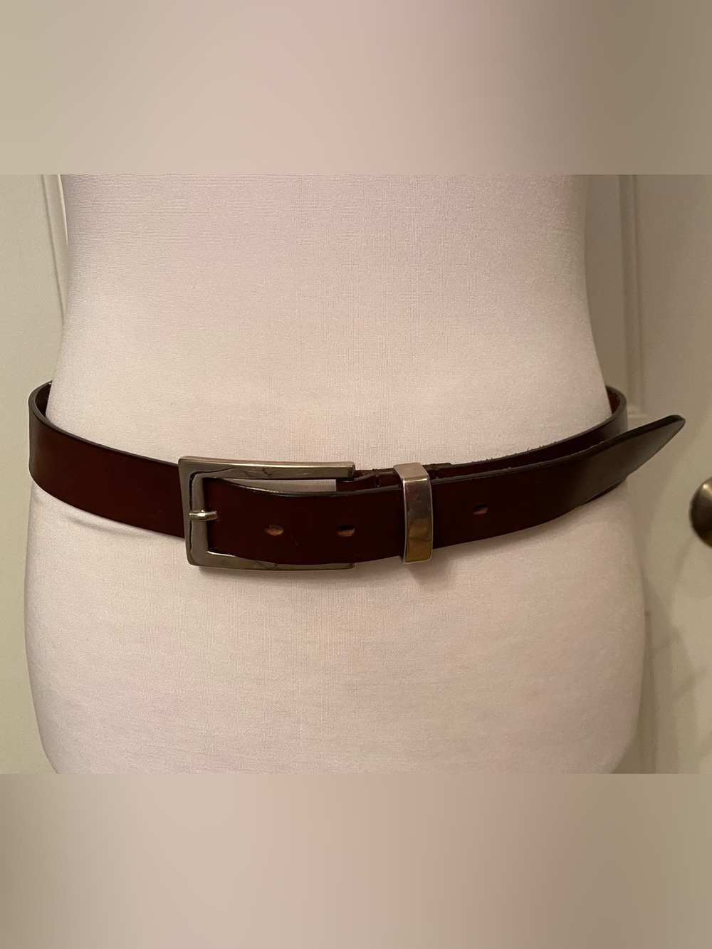 TAROX BELT BROWN LEATHER SILVER TONE BUCKLE ITALY SIZE L